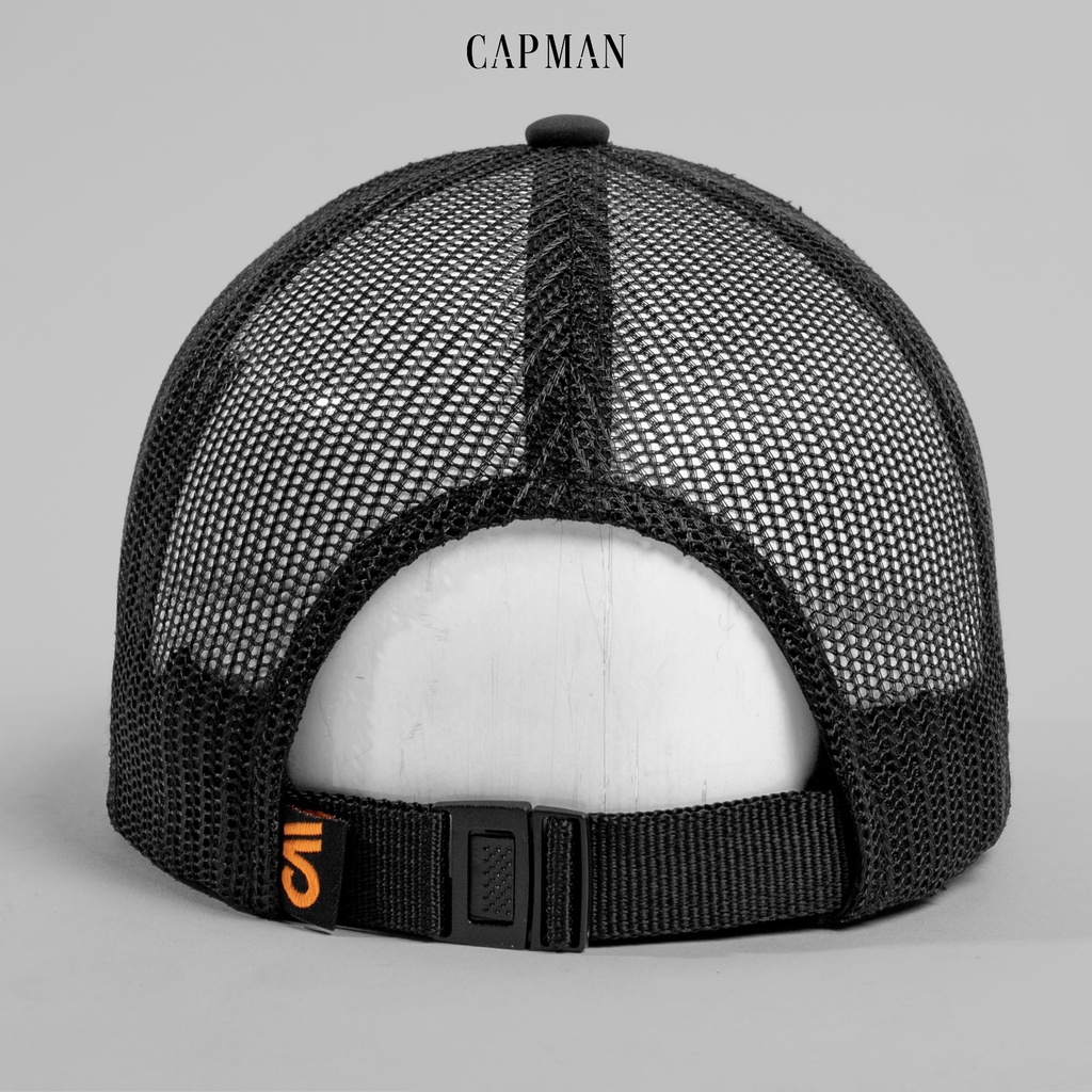 Mũ snapback cam đen CAPMAN lưỡi ngang phối lưới hiphop CM39