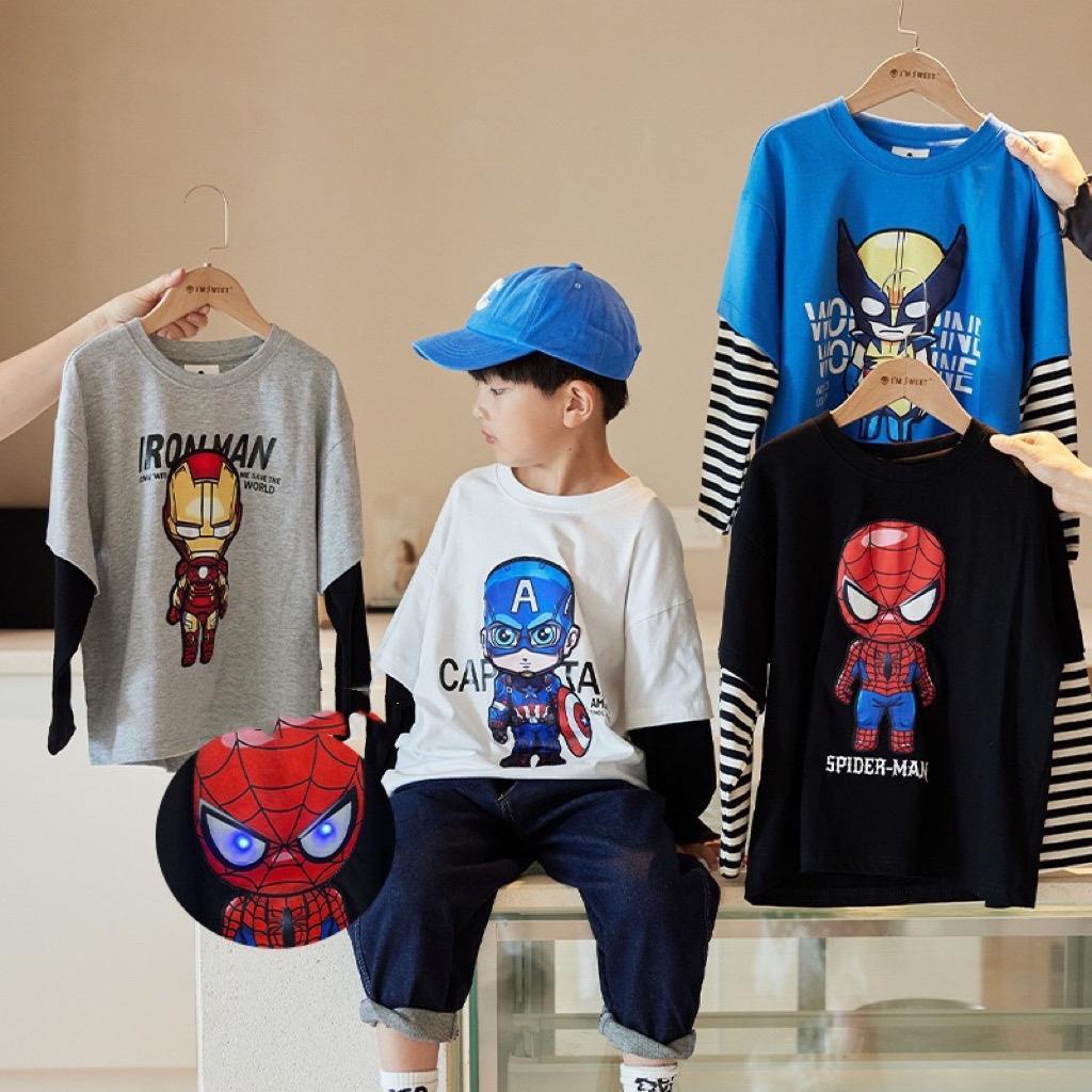 (Size 9-28Kg) Áo thun SIÊU NHÂN phối dài tay bé trai phối siêu đáng yêu
