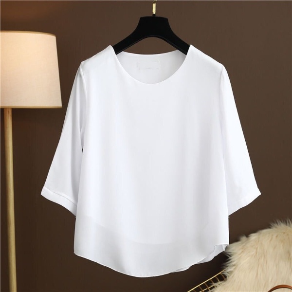 Áo Sơ Mi trung niên nữ U30 U40 U50,Áo Nữ Cổ Tròn Trơn Tay Lửng Ống Suông HT_ Thời Trang Trung Niên