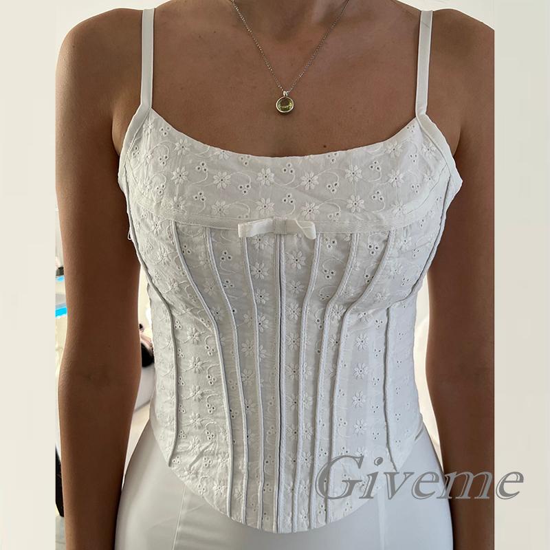 Áo Lửng Hai Dây Hở Lưng Họa Tiết Hoa Màu Trắng Y2K Thời Trang Cho Nữ