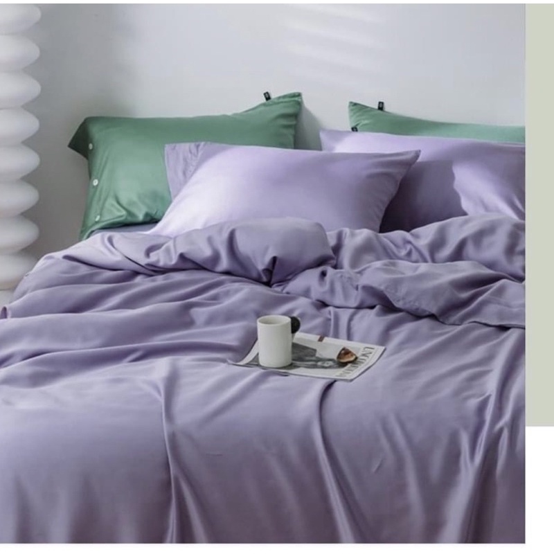 Chăn ga gối Tencel LAMIDO mẫu trơn Tím Pastel size ga nệm 1m4, 1m6, 1m8, 2m