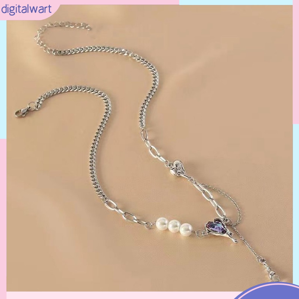 [DIWA] Vòng cổ Mặt Hình Trái Tim Đính Pha Lê Giả Phối Tua Rua Mạ Điện Trang Trí Phong Cách Cuộc Sống Hàng Ngày