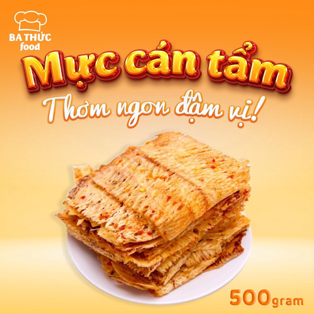 Mực Cán Tẩm Gia Vị Thơm Ngon Đậm Vị, Loại 500G BA THỨC FOOD