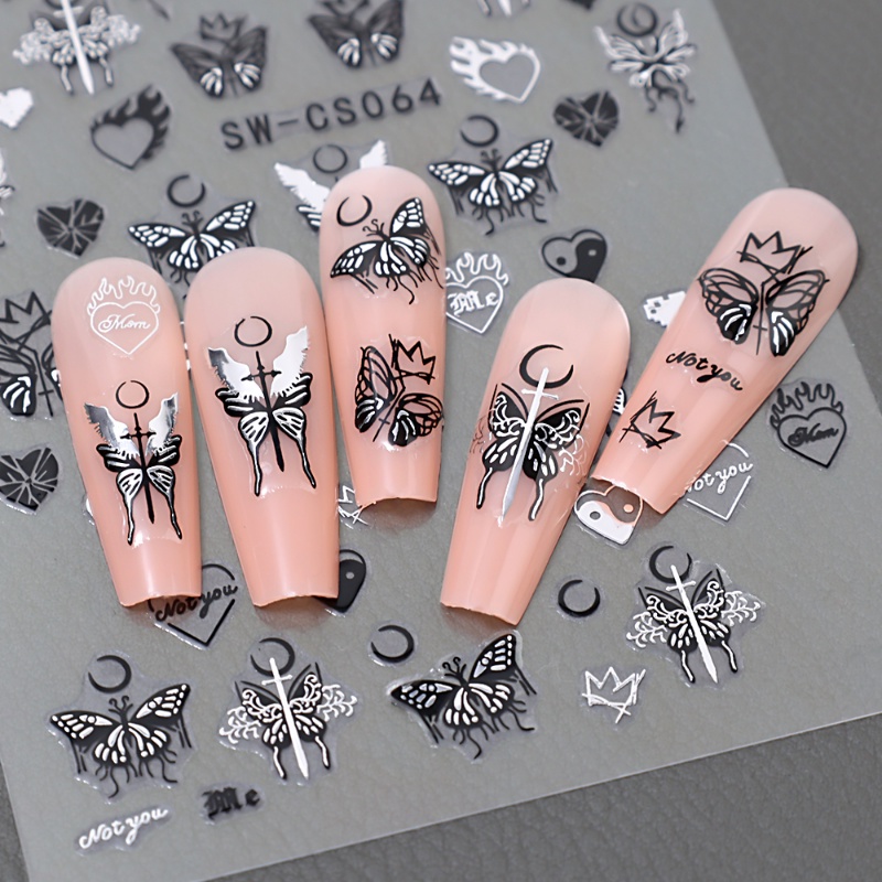 1 Miếng Dán Trang Trí Móng Tay Hình Bướm 3D Bằng Lá Nhôm Màu Đen