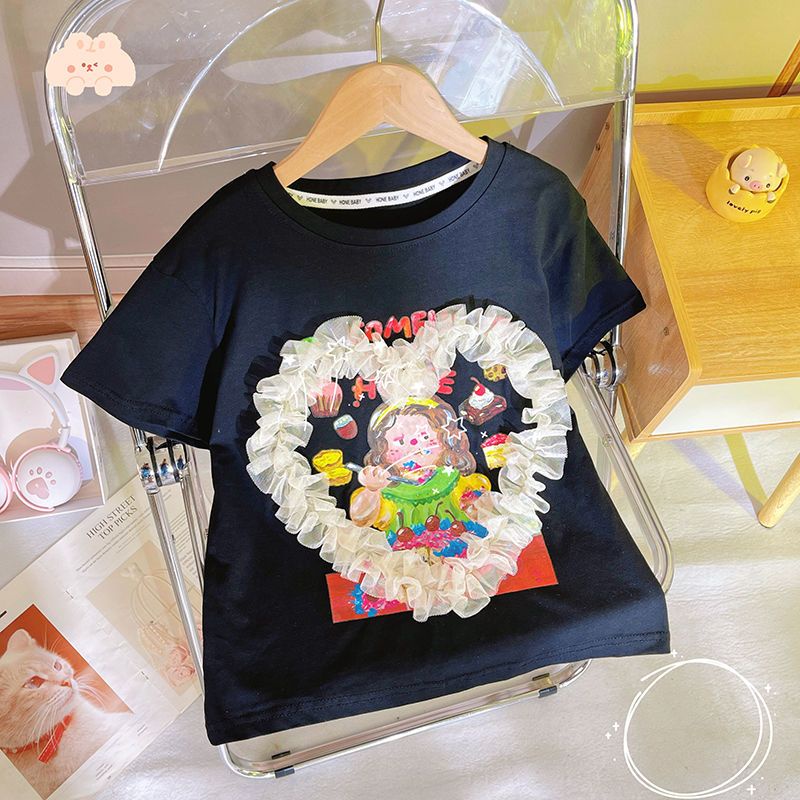 Áo Thun Cotton Tinh Khiết Tay Ngắn Thoải Mái In Hình Tranh Sơn Dầu Hoạt Hình Mùa Hè Cho Nữ