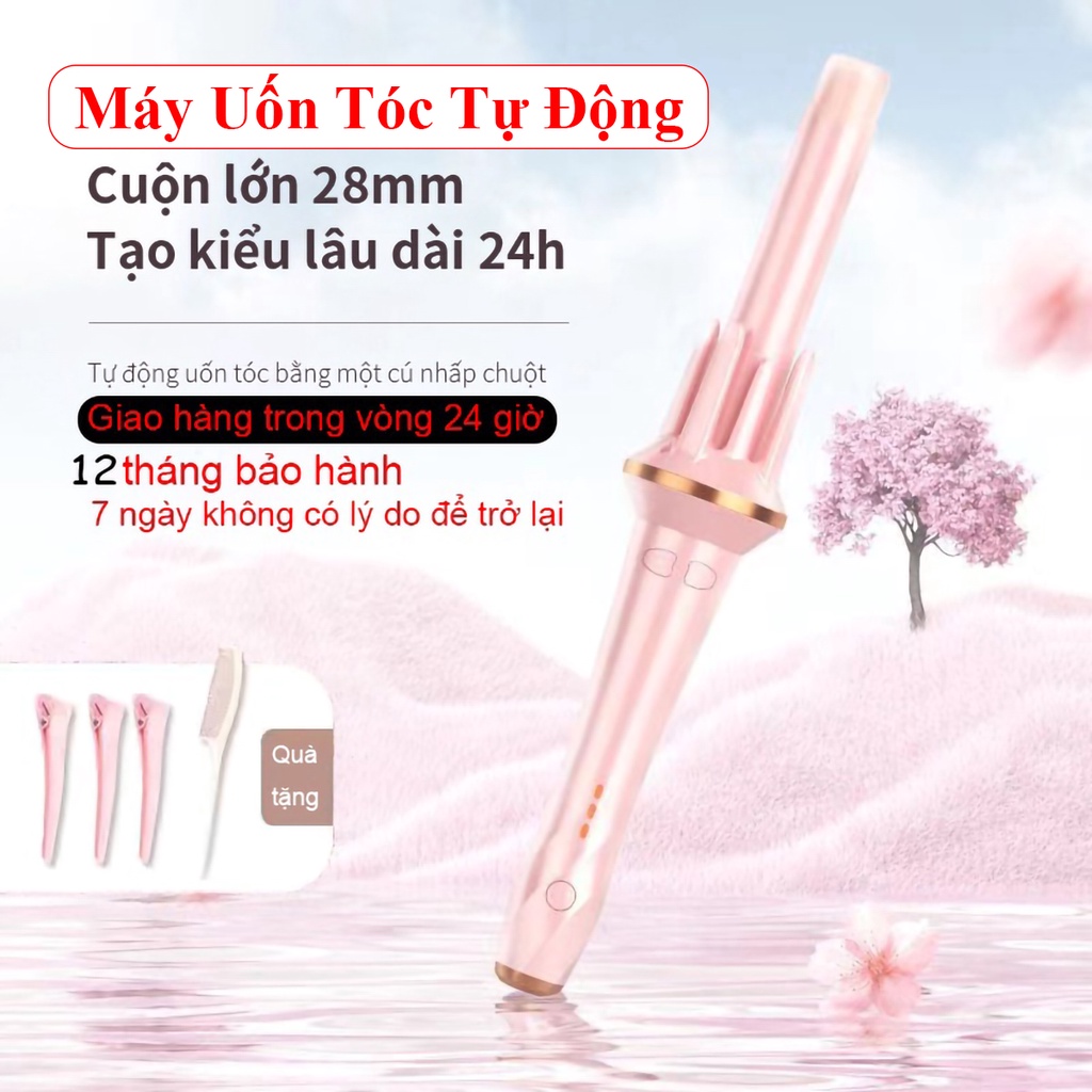 Máy uốn tóc tự động Eko Home Máy uốn tóc xoăn tự động chất liệu gốm sứ đường kính uốn 28mm máy uốn tóc, BH 12 tháng