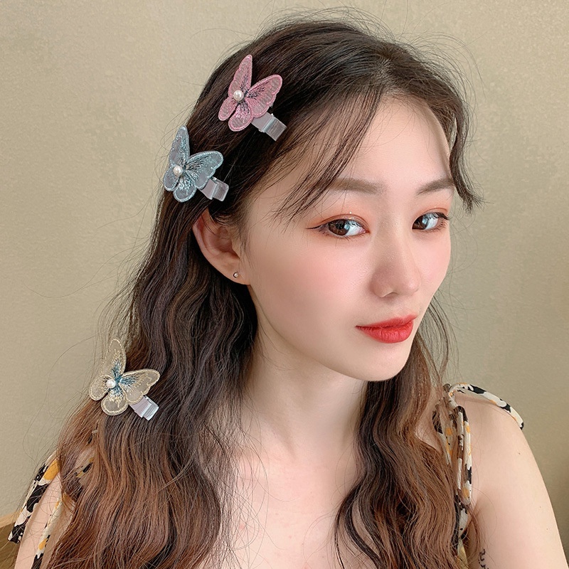 Kẹp Tóc Nơ Lưới Đính Ngọc Trai Ba Chiều Thanh Lịch Thời Trang Hàn Quốc JP5