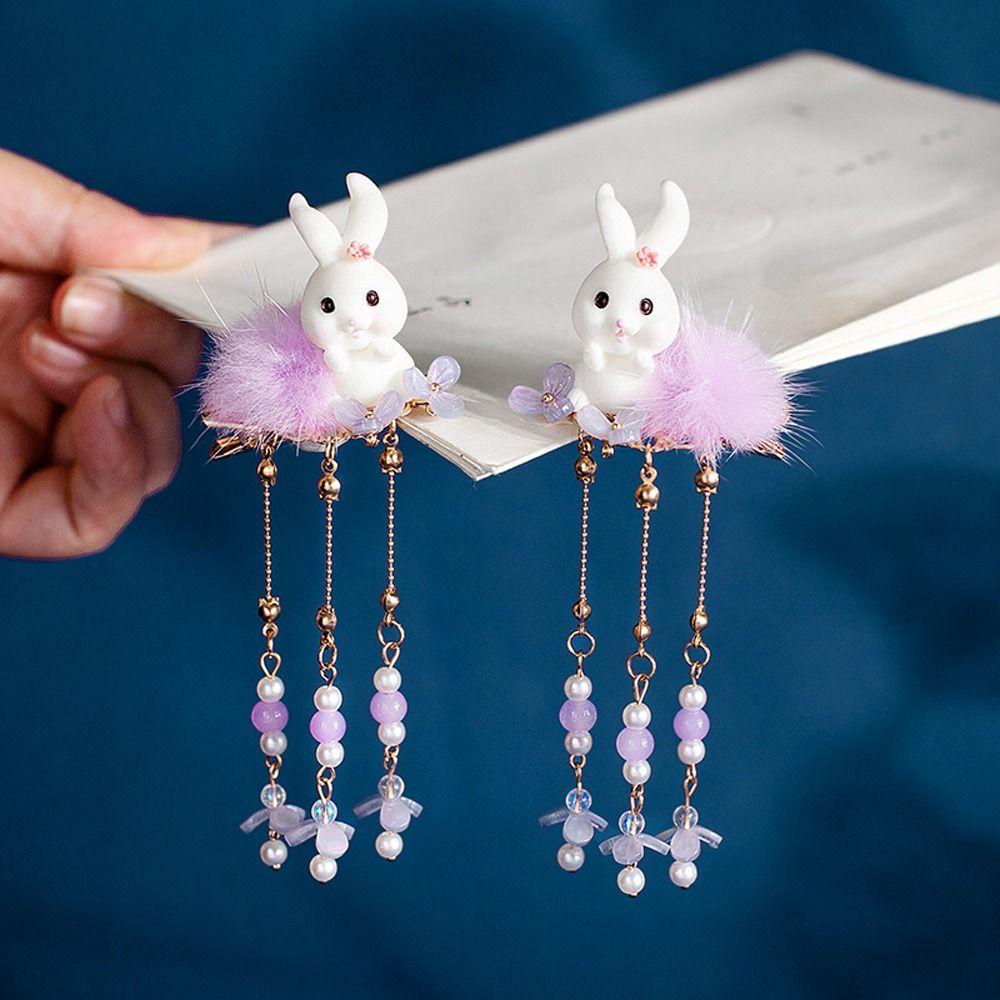 Kẹp Tóc Hình Thỏ Phối Bóng Lông Tua Rua Thời Trang Hàn Quốc Cho Nữ