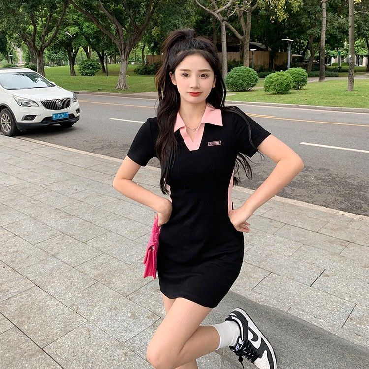 COZOK Đầm Ngắn Tay Cổ Bẻ Thời Trang Dành Cho Nữ