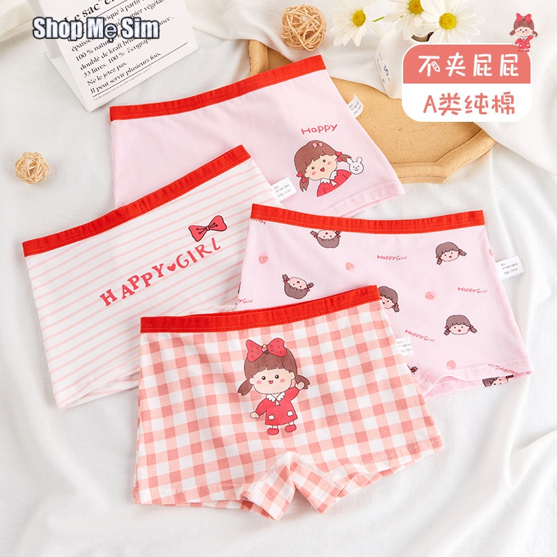 Sét 4C quần Chip bé gái cotton công chú hồng siêu thấm hút