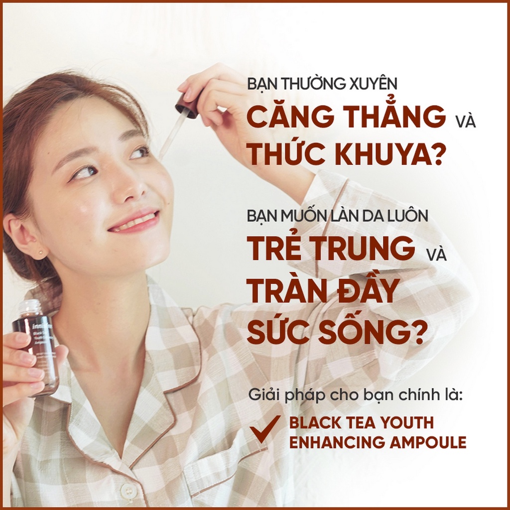 Bộ sản phẩm dưỡng phục hồi da và chống lão hóa trà đen innisfree Black Tea Youth Ampoule Set