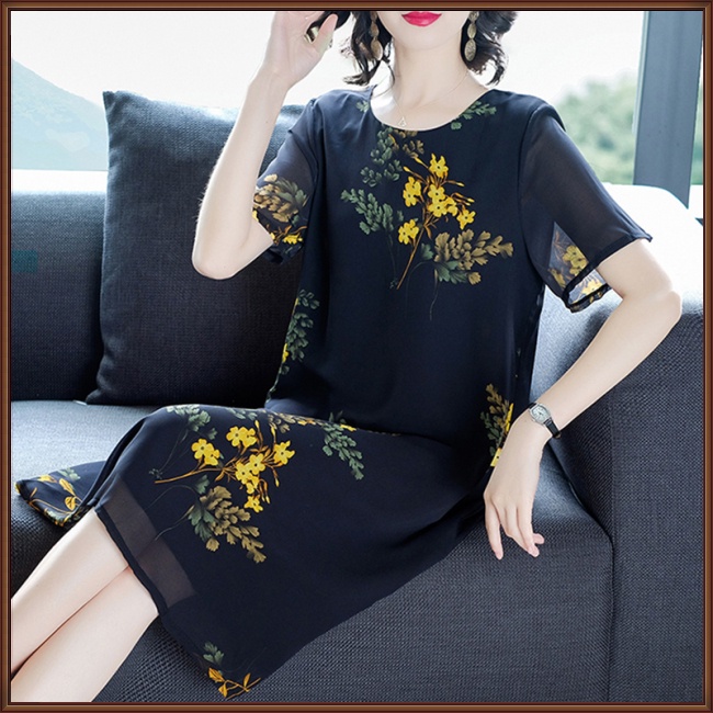 Đầm Tay Ngắn Cổ Tròn Dáng Rộng Plus Size Thời Trang Cho Nữ