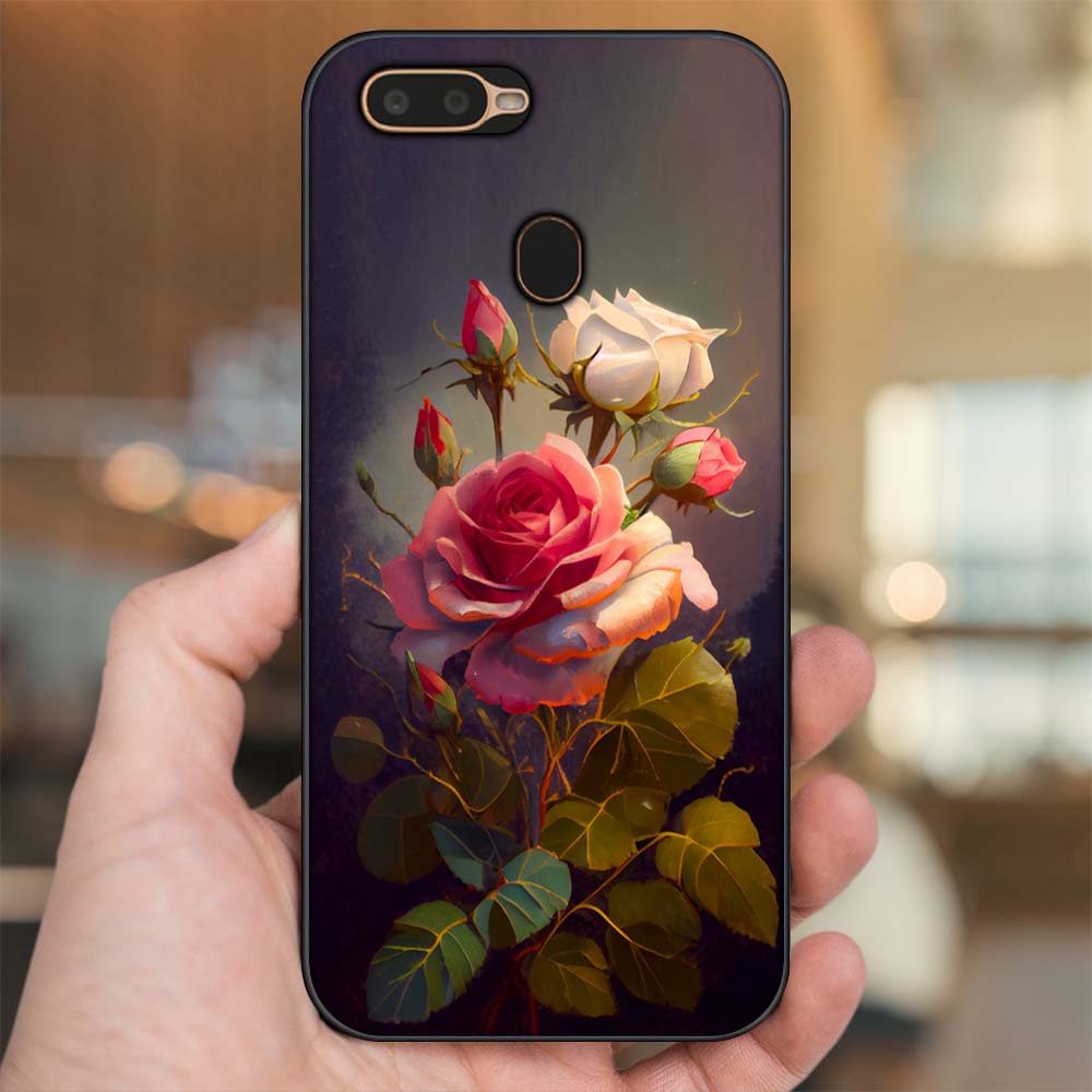 Ốp lưng Oppo A5S, A7, A12, F9 viền đen in hình Hoa Hồng Hoa Đẹp