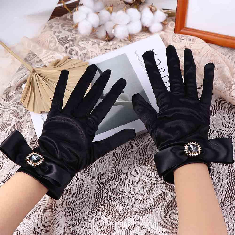 Găng Tay Chống Nắng Đính Nơ Phong Cách Hàn Quốc Dành Cho Cô Dâu|Găng Tay Nữ Màu Trắng Đen