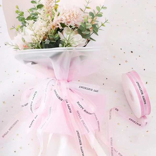Ruy băng Happy Birthday ren dài 50m trang trí hộp đựng bánh - bó hoa - gói quà tặng
