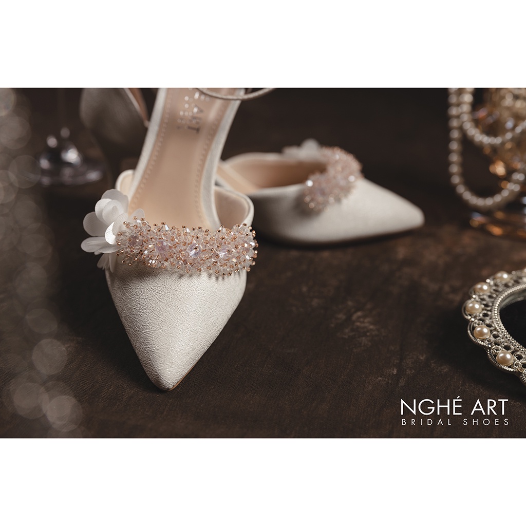 Giày cưới Nghé Art nhũ xước đính hoa pha lê 339NHU
