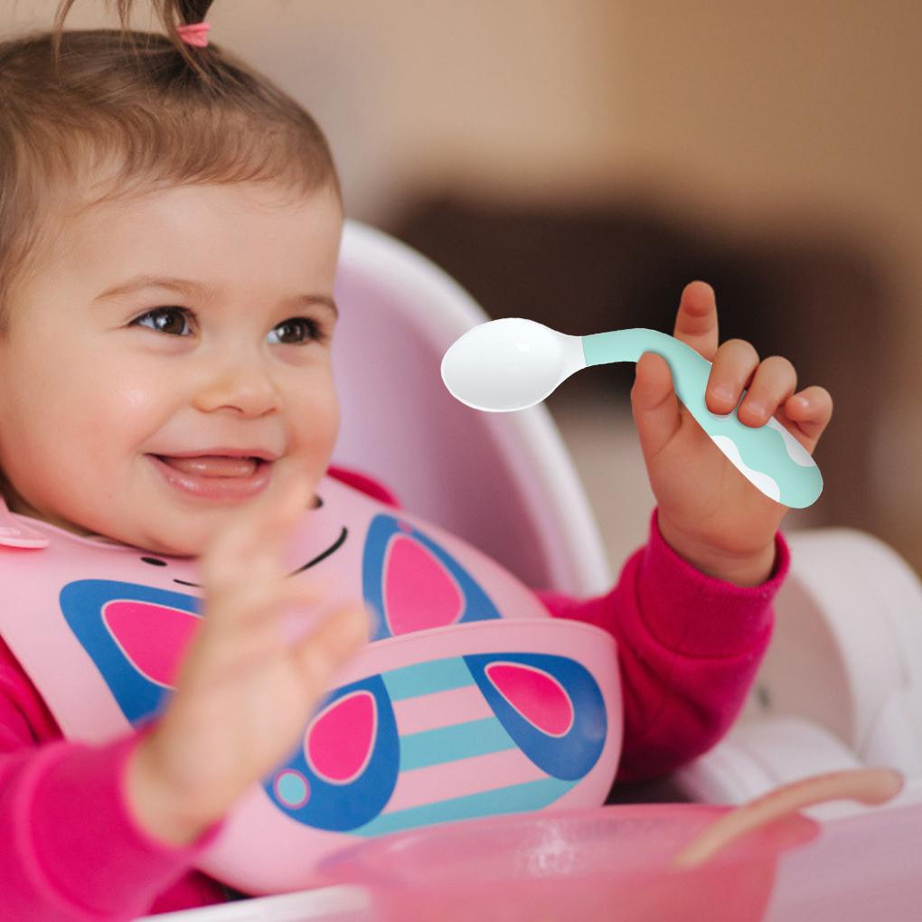 Bộ Muỗng Nĩa Tập Ăn Có Thể Uốn Cong Tự Điều Chỉnh Nhiệt Độ Cho Bé