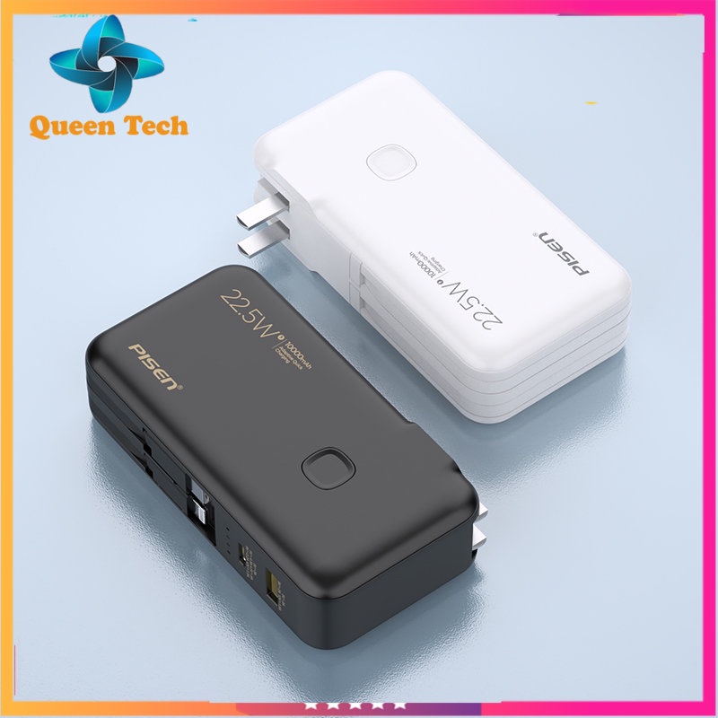 Pin dự phòng 10000mah chính hãng PISEN TS-D312 QUICK High Power Box OWN kèm chân cắm, kèm cáp, sạc nhanh 22.5W