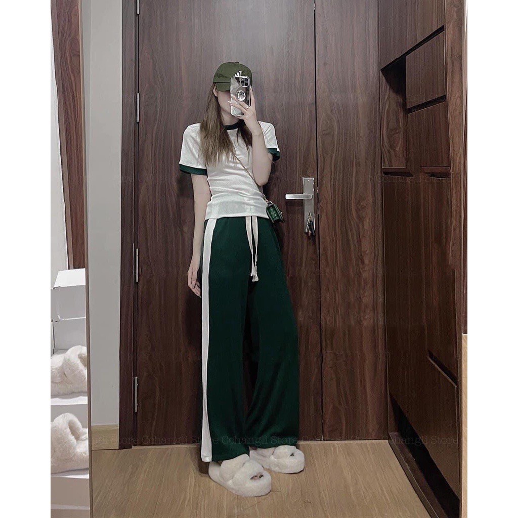 Set áo thun ôm quần ống rộng viền sọc chất cotton ⚡ Casper.Store | FREESHIP | ⚡ Bộ đồ kiểu dáng basic HOT