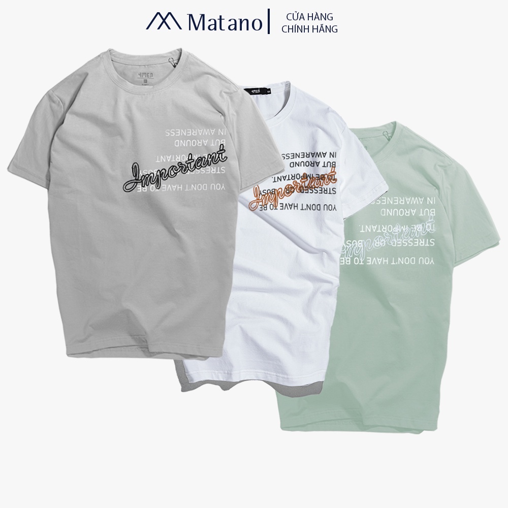 Áo thun nam cotton cao cấp MATANO AT087 cổ tròn, ngắn tay, form suông, vải cotton dày dặn, thoáng mát, in chữ ngực trái
