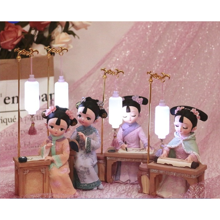 Bộ tứ Cầm kì thi họa Trang trí bàn - Tượng tĩnh trang trí bàn hình thiếu nữ cổ trang Sườn Xám Trung Hoa