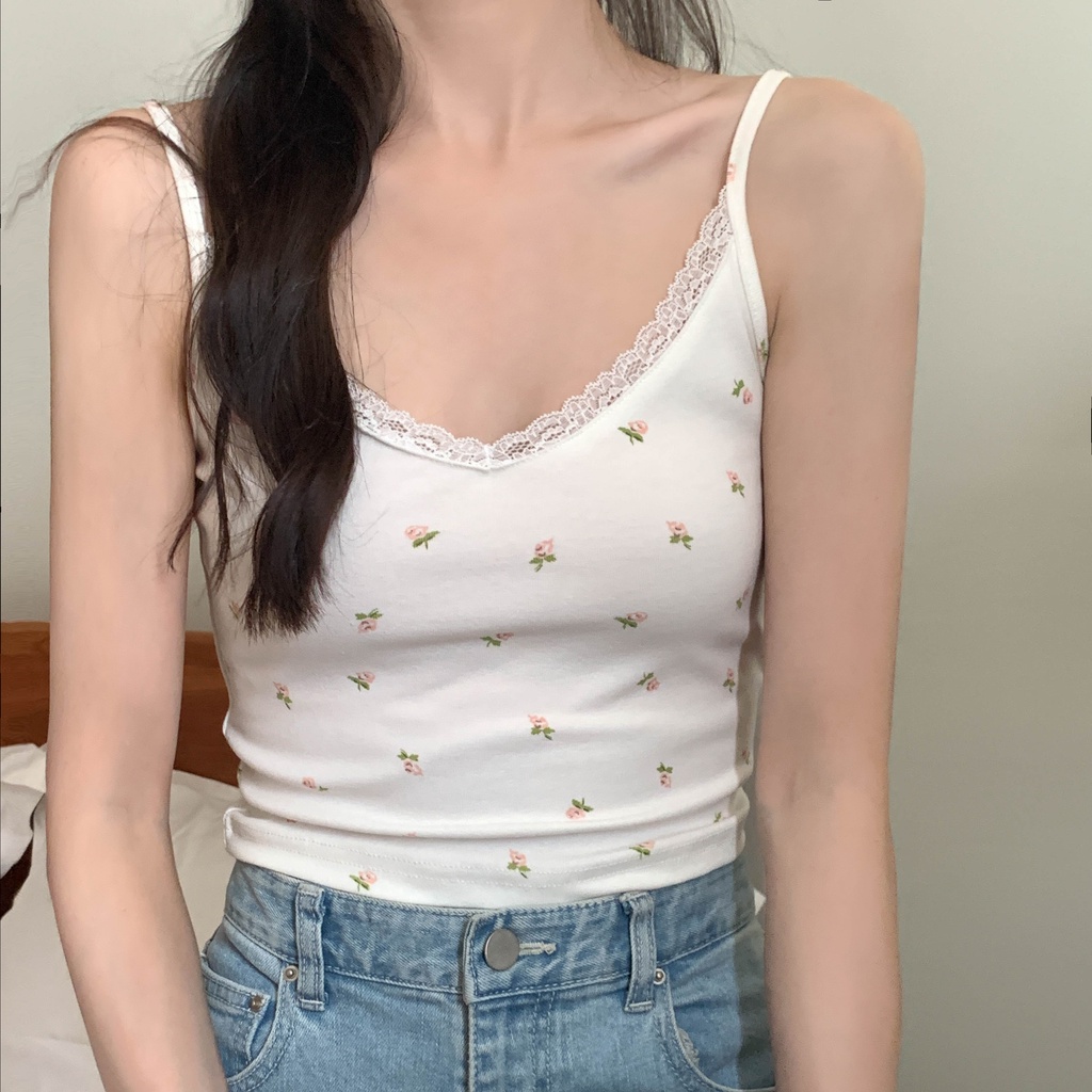 Áo hai dây SUXI họa tiết hoa thời trang xuân hè quyến rũ cho nữ