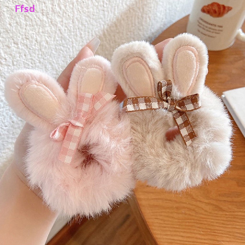 Băng Đô Tai Thỏ Bằng Da Cao Su Phối Lông Xinh Xắn Cho Bé Gái