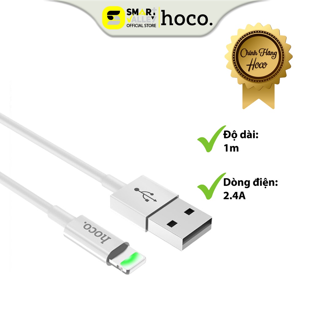 Cáp Sạc 2.4A Hoco X43 Nhựa Dẻo Cao Cấp, Tích Hợp Đèn Led Dài 1m Cho Iphone/Ipad, Độ Bền Cao, Chống Rối, Chống Đứt Gãy.