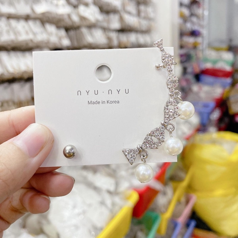 Bông tai Cô Ba - Bông tai kẹp vành đính châu, khuyên tai kẹp hình nhiều chiếc nơ siêu dễ thương