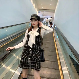 M-4XL Set rời áo sơ mi + váy yếm dạ