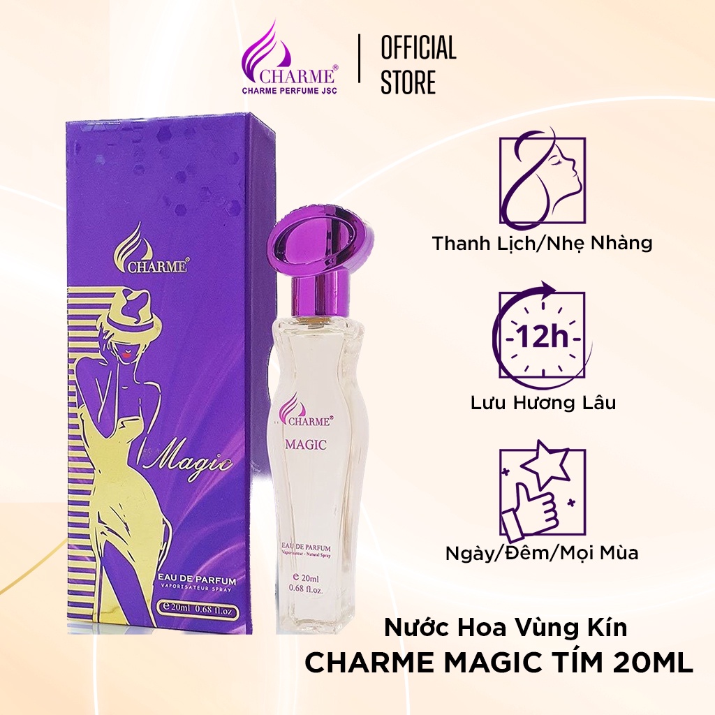 Nước hoa vùng kín, Charme Magic tím, nốt hương hoa, nhẹ nhàng nữ tính, 20ml