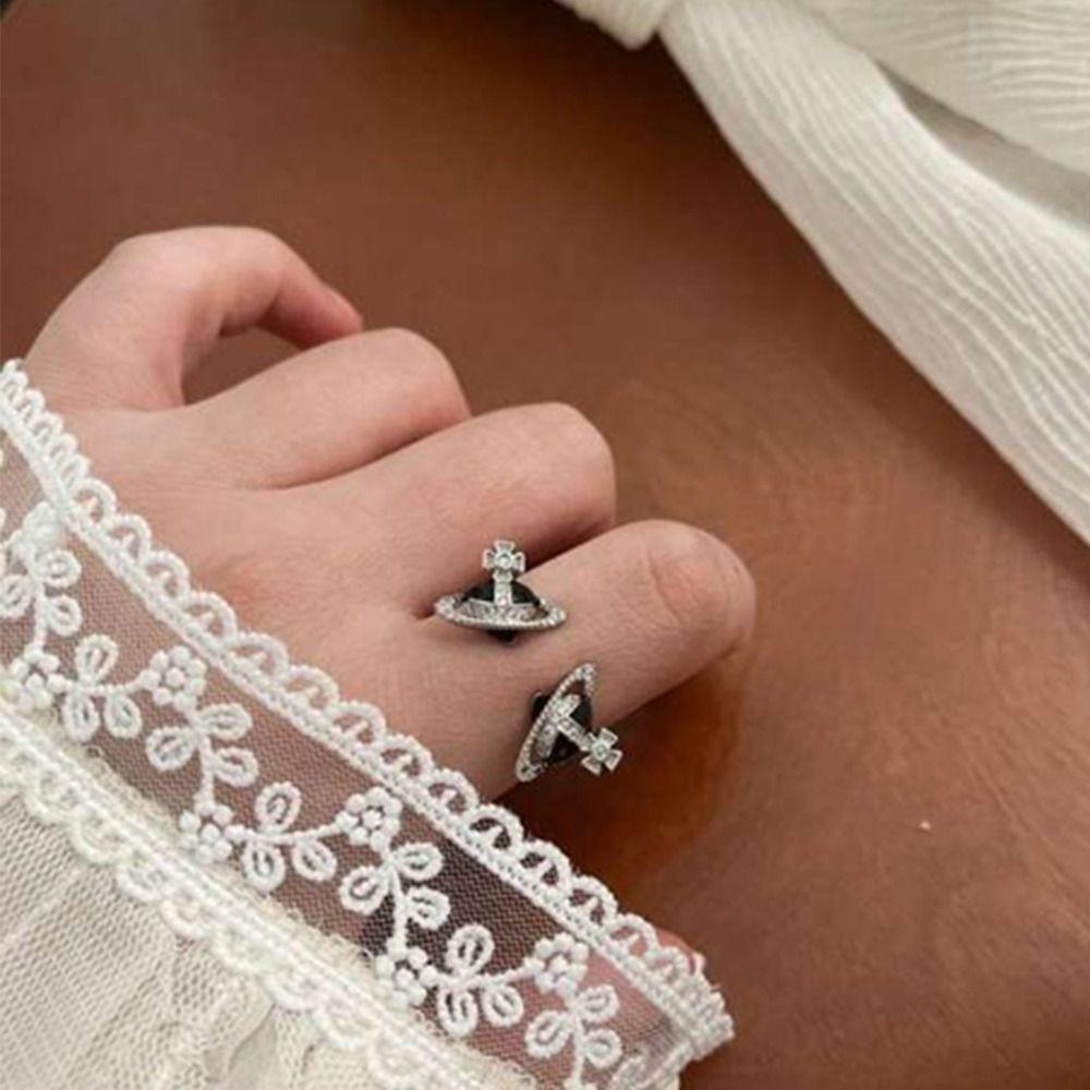 LOMBARD Nhẫn Hở Hình Hành Tinh Trái Tim Đính Đá Dễ Thương Có Thể Điều Chỉnh Phong Cách Hàn Quốc Cho Nữ