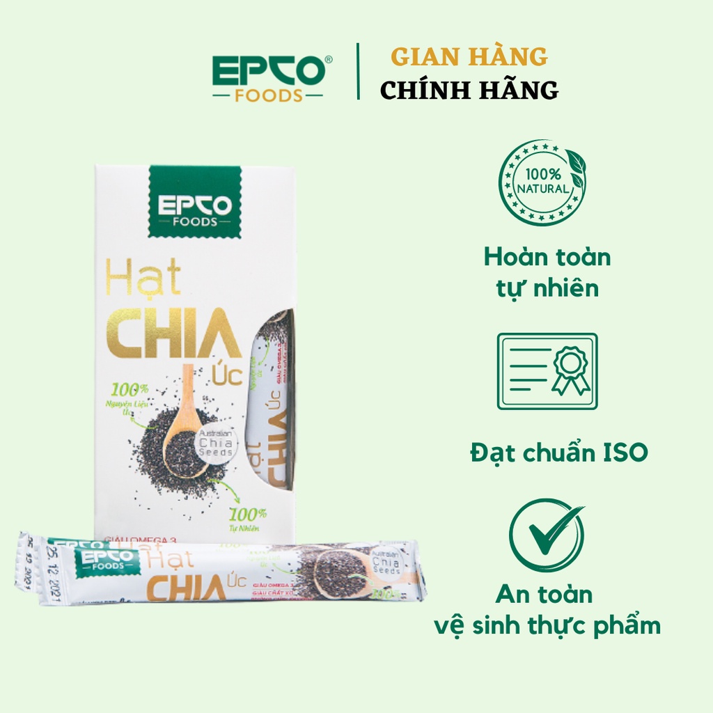 Hạt Chia Đen EPCO FOODS Xuất Xứ Úc (80g/ Hộp 10 Gói 8g) Không Chất Bảo Quản Giàu Omega 3 Protein Chất Xơ Vitamin