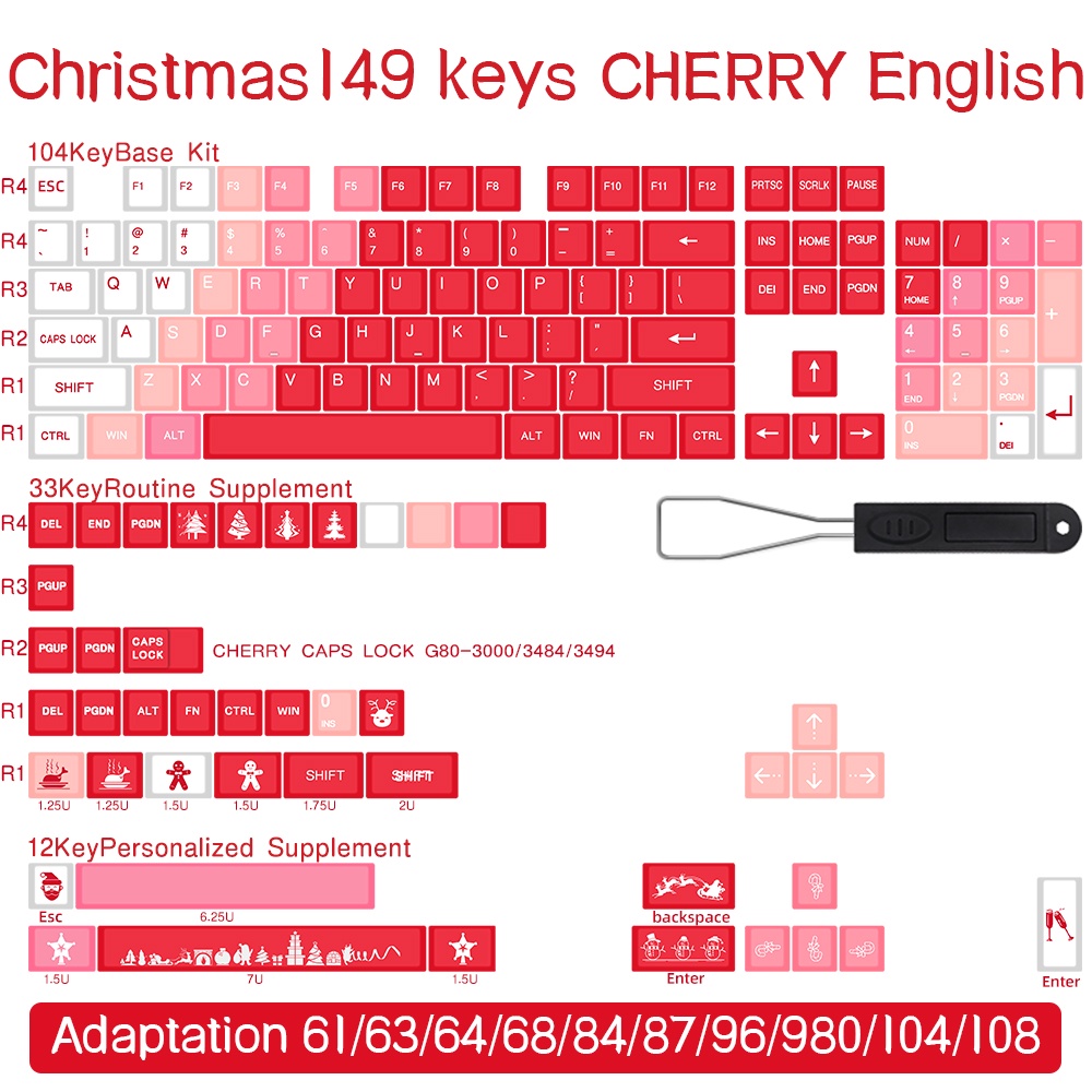 Christmas Keycaps Red Gradient Cherry Profile  PBT  Nắp Đậy Bàn Phím Họa Tiết Cherry Màu Đỏ Gradient Phong Cách Giáng Sinh Cho MK61 64 68 75 84 87 98 100 104 108