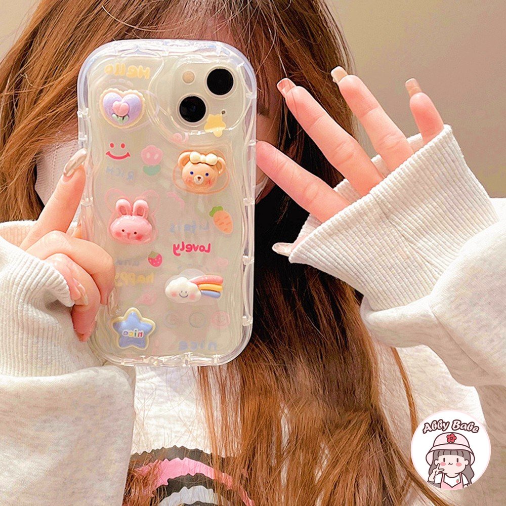 Ốp Điện Thoại TPU Mềm Chống Bụi Hình Thỏ Cầu Vồng 3D Cho IPhone 14 Pro Max 13 12 11 Pro Max