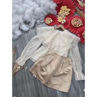SET ÁO VOAN TRẮNG CHÂN VÁY NUDE