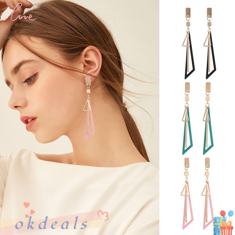 Bông Tai Hình Tam Giác Dáng Dài Thiết Kế Tinh Tế Thời Trang