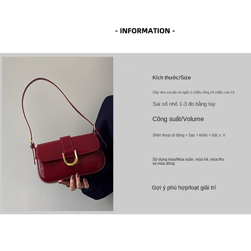 Túi đeo dưới cánh tay / Đeo Cánh Tay Đơn Màu Đỏ Rượu Vang Có Khóa Cài Cao Cấp Phong Cách retro Cho Nữ