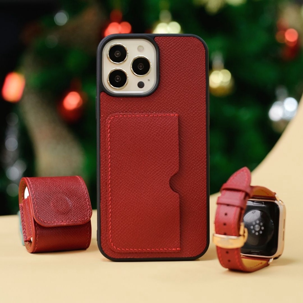 Ốp da thủ công khe thẻ ngang Epsom màu 12-16 dành cho IPhone 14/14Pro/14Promax/13/13Pro/13Promax/12/12Pro/12Prm ODTC141