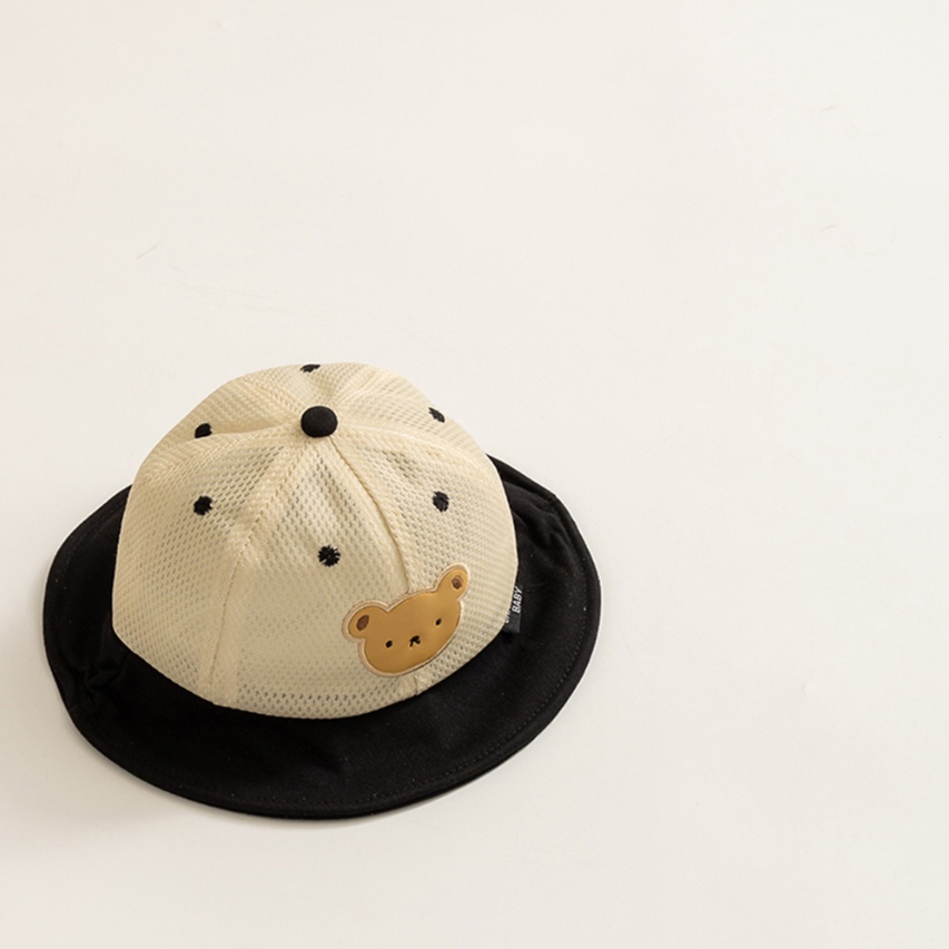 Mũ Tai Bèo Phối Lưới Mỏng Thoáng Khí Họa Tiết Gấu Hoạt Hình Dễ Thương Cho Các Bé