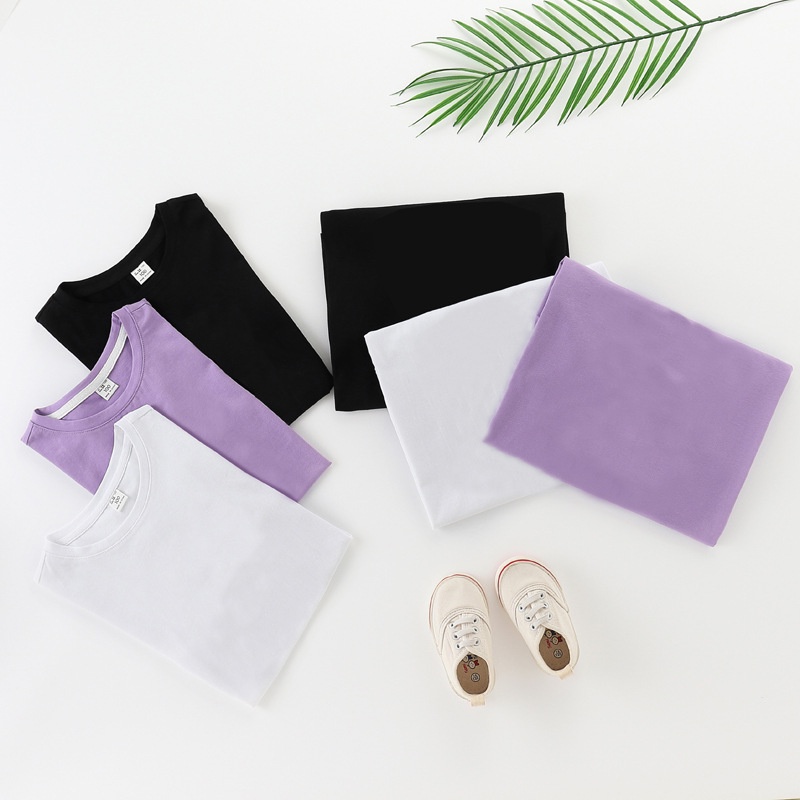 Áo gia đình HappyFamily - Đồ gia đình Họa Tiết Basic Xinh Xắn chất Cotton 100% màu Tím,Đen