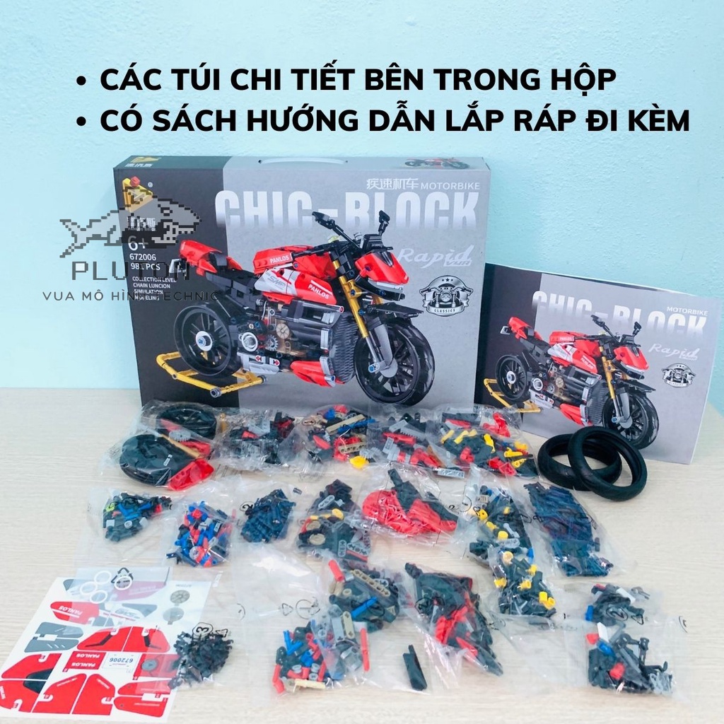 Mô hình lắp ráp xe máy V4SP-672006 Mô hình technic tỉ lệ 1:10 với 981 PCS cung cấp bảo hành bởi Pluton
