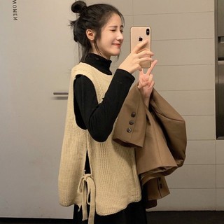 Áo gile len buộc nơ dáng rộng ulzzang style