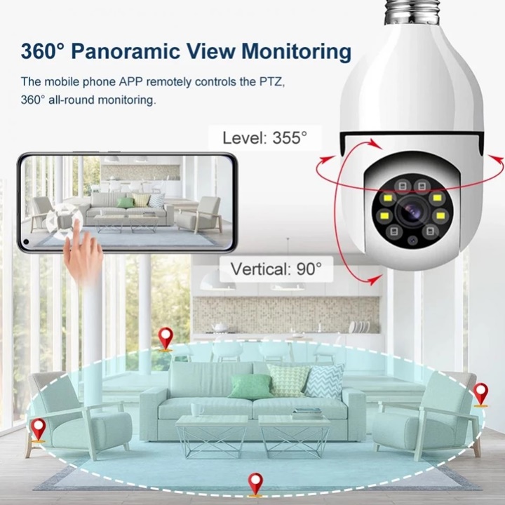 Camera Yoosee HK211 Xài Đui Bóng Đèn 8 Led Xoay 360 Độ 1080P