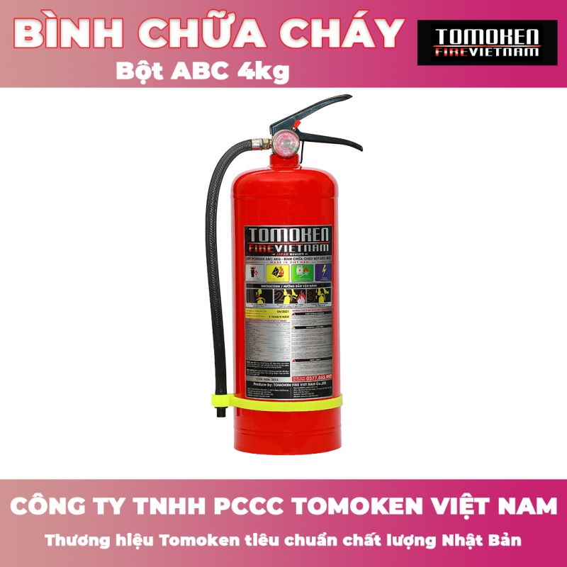 Bình chữa cháy Tomoken bột ABC 4 kg- Nhập khẩu trực tiếp từ nhà máy, đảm bảo tiêu chuẩn PCCC