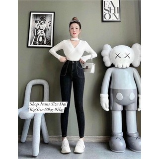 Quần jean nữ skinny đen tiêu túi nổi. lưng cao trên rốn - co giãn