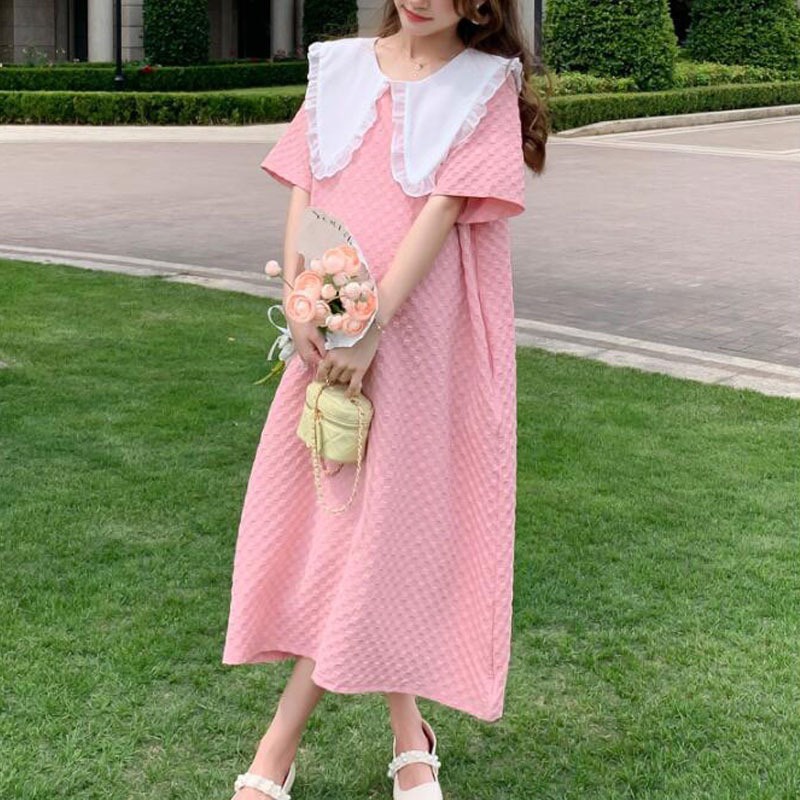 Đầm bầu suông công sở dáng babydoll chất đũi xốp đẹp thoáng mát cho các mom V366