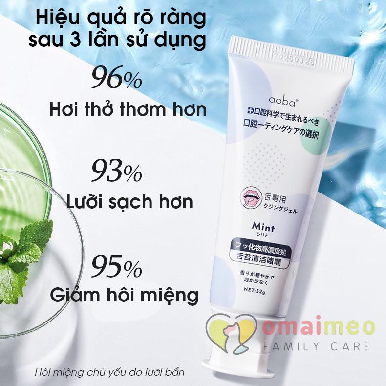 Gel vệ sinh lưỡi Aoba Nhật Bản, vệ sinh lưỡi sạch mảng bám, hơi thở hơm mát với hương bạc hà và hương đào tuýp 52g