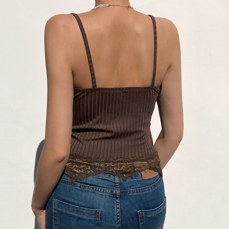 Áo Tank Top Hai Dây Cổ Chữ V Viền Ren Đơn Giản Cho Nữ