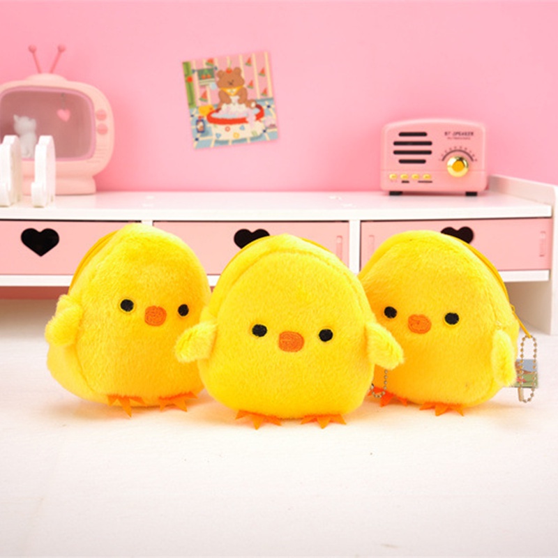 Ví Đựng Tiền Xu Mini Hình Gà Con Bằng Lông Nhung Có Khóa Kéo Dễ Thương Xinh Xắn